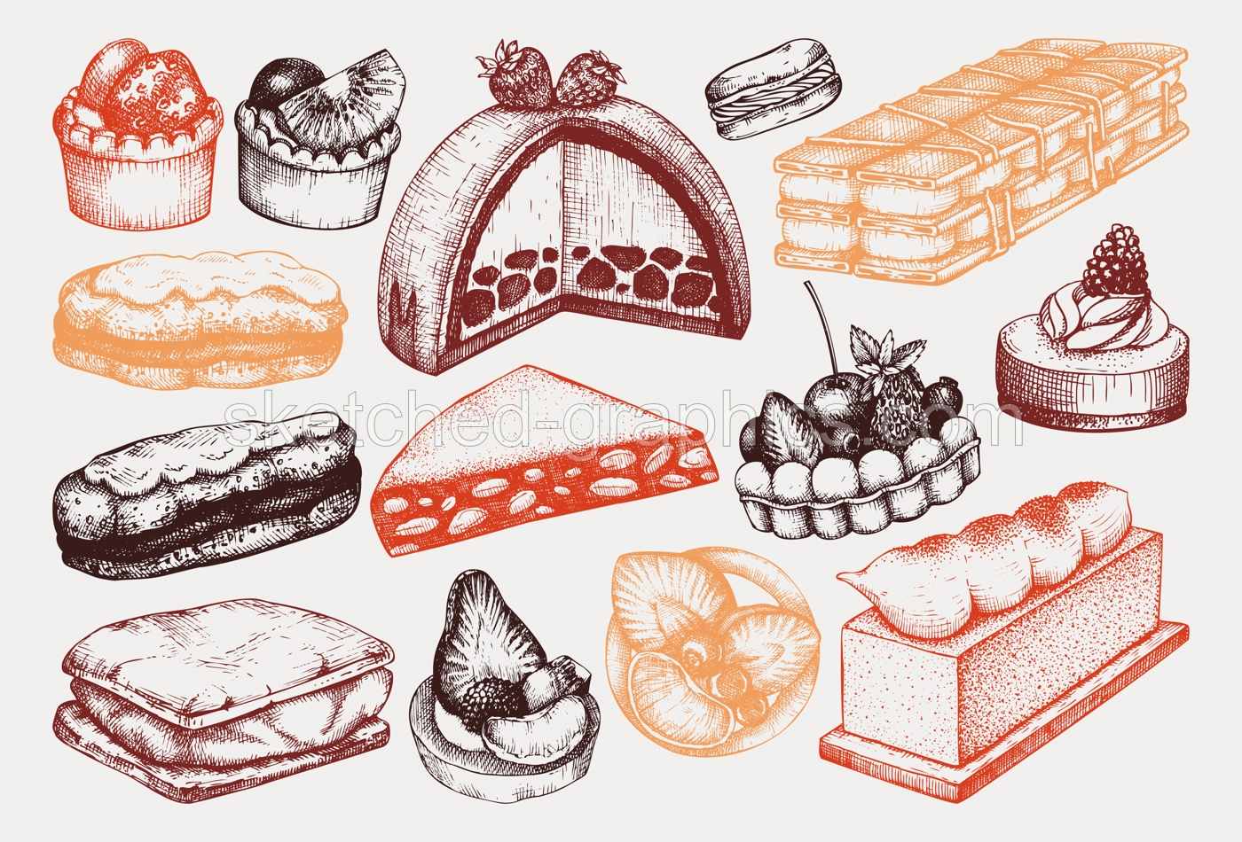 Dessert Illustrations Set for Bakeries Illustration
